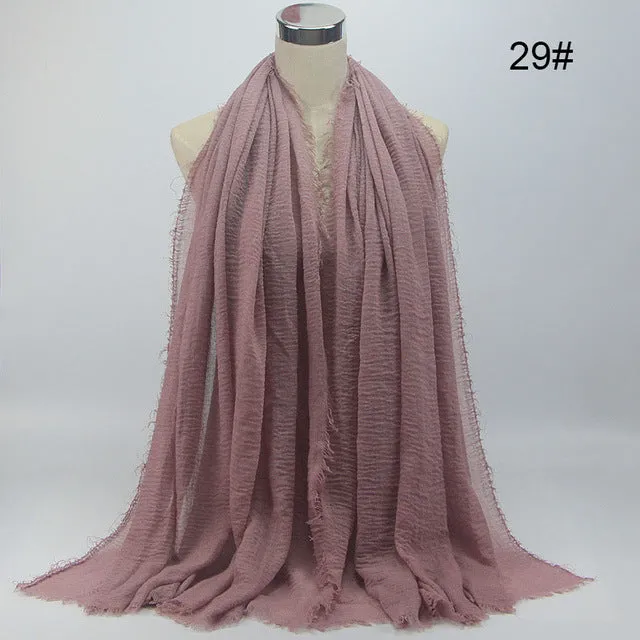 New 56 Solid Colors Cotton Crinkle Hijab Scarf Women Plain Wrinkle Head Hair Hijab Scarves for Ladies Neckerchief