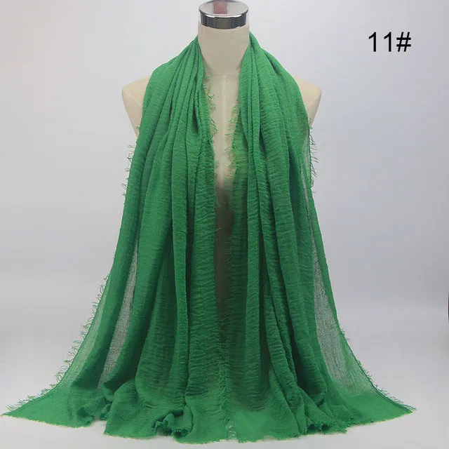 New 56 Solid Colors Cotton Crinkle Hijab Scarf Women Plain Wrinkle Head Hair Hijab Scarves for Ladies Neckerchief
