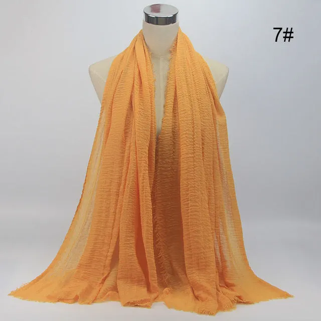 New 56 Solid Colors Cotton Crinkle Hijab Scarf Women Plain Wrinkle Head Hair Hijab Scarves for Ladies Neckerchief
