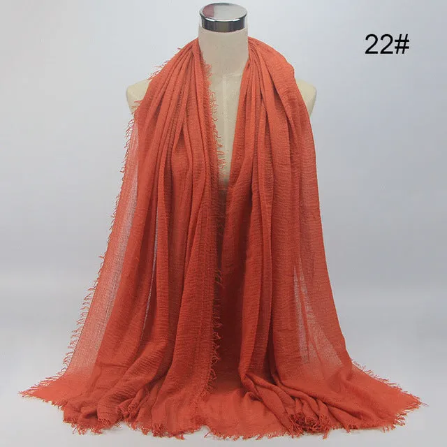 New 56 Solid Colors Cotton Crinkle Hijab Scarf Women Plain Wrinkle Head Hair Hijab Scarves for Ladies Neckerchief
