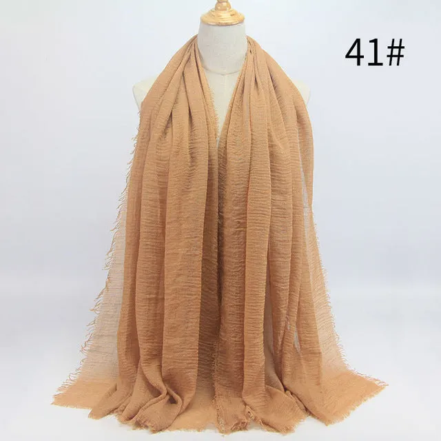 New 56 Solid Colors Cotton Crinkle Hijab Scarf Women Plain Wrinkle Head Hair Hijab Scarves for Ladies Neckerchief