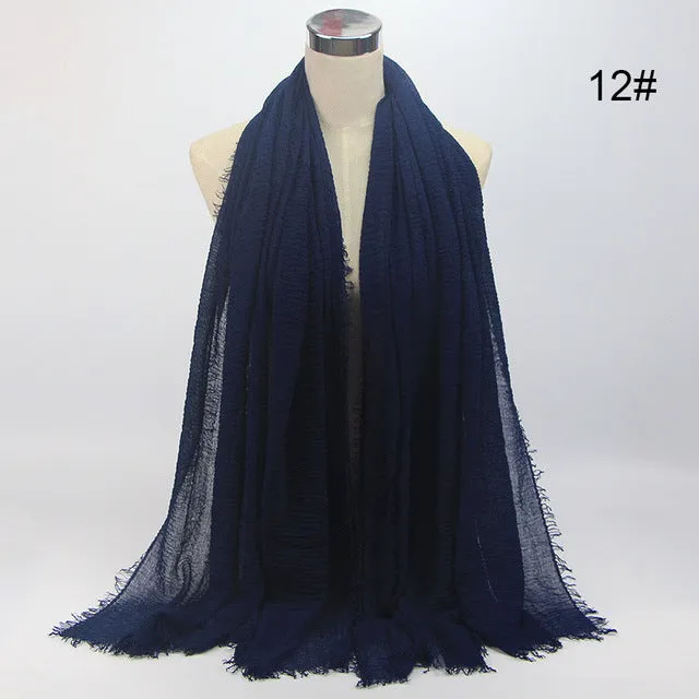 New 56 Solid Colors Cotton Crinkle Hijab Scarf Women Plain Wrinkle Head Hair Hijab Scarves for Ladies Neckerchief
