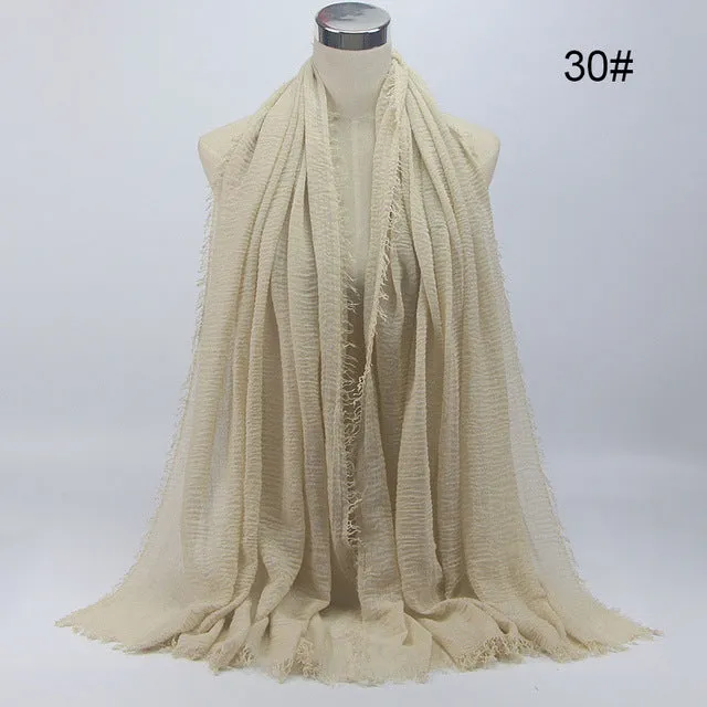 New 56 Solid Colors Cotton Crinkle Hijab Scarf Women Plain Wrinkle Head Hair Hijab Scarves for Ladies Neckerchief