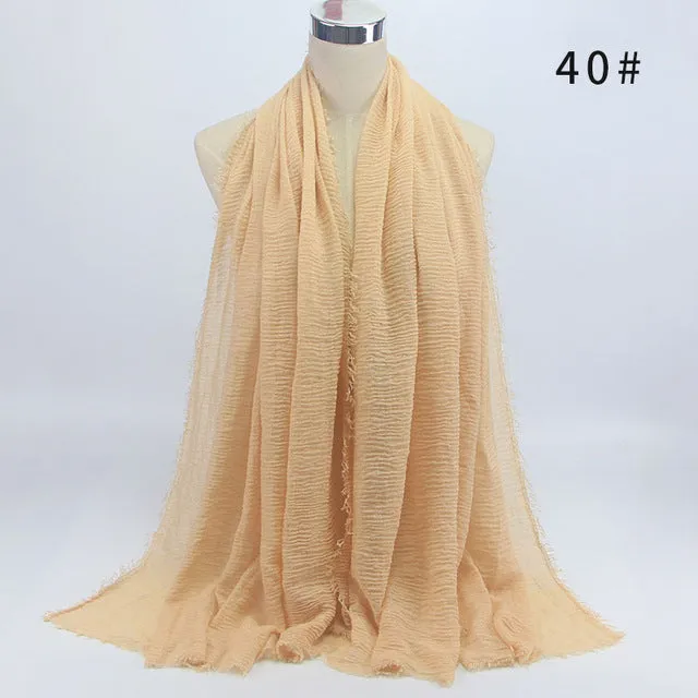 New 56 Solid Colors Cotton Crinkle Hijab Scarf Women Plain Wrinkle Head Hair Hijab Scarves for Ladies Neckerchief