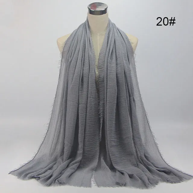 New 56 Solid Colors Cotton Crinkle Hijab Scarf Women Plain Wrinkle Head Hair Hijab Scarves for Ladies Neckerchief