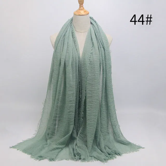New 56 Solid Colors Cotton Crinkle Hijab Scarf Women Plain Wrinkle Head Hair Hijab Scarves for Ladies Neckerchief