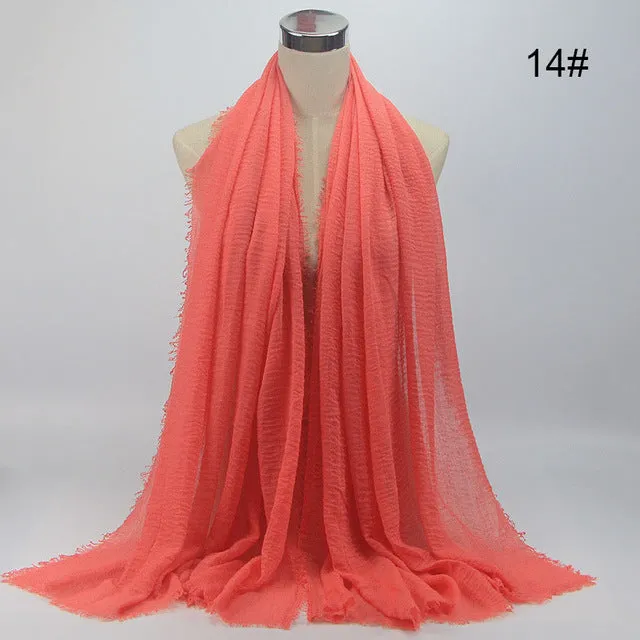 New 56 Solid Colors Cotton Crinkle Hijab Scarf Women Plain Wrinkle Head Hair Hijab Scarves for Ladies Neckerchief