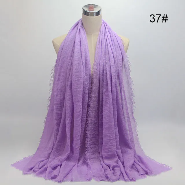 New 56 Solid Colors Cotton Crinkle Hijab Scarf Women Plain Wrinkle Head Hair Hijab Scarves for Ladies Neckerchief