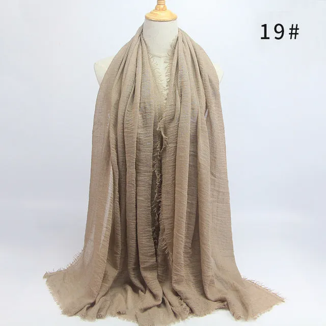 New 56 Solid Colors Cotton Crinkle Hijab Scarf Women Plain Wrinkle Head Hair Hijab Scarves for Ladies Neckerchief
