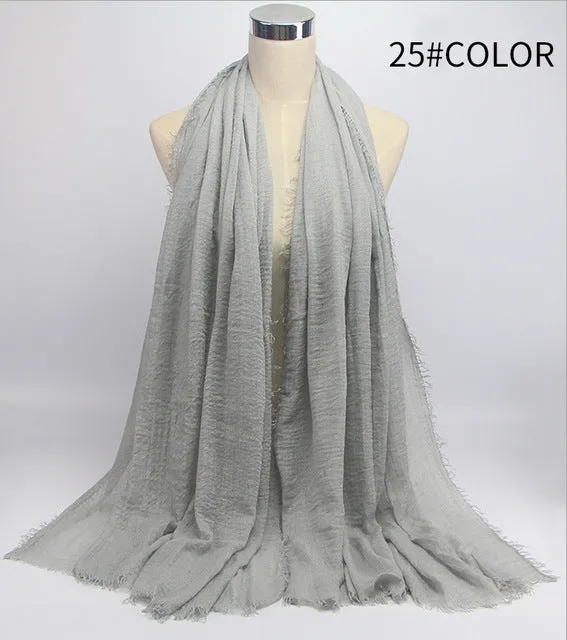 New 56 Solid Colors Cotton Crinkle Hijab Scarf Women Plain Wrinkle Head Hair Hijab Scarves for Ladies Neckerchief
