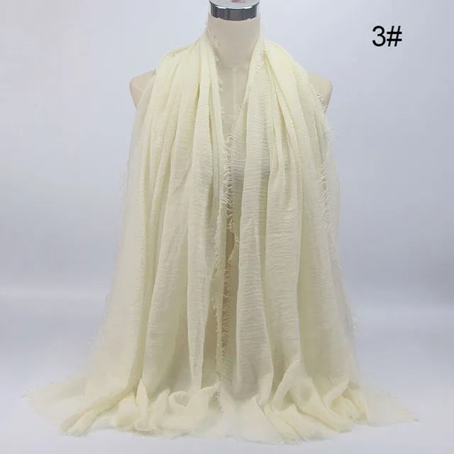 New 56 Solid Colors Cotton Crinkle Hijab Scarf Women Plain Wrinkle Head Hair Hijab Scarves for Ladies Neckerchief