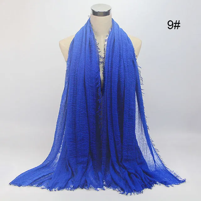 New 56 Solid Colors Cotton Crinkle Hijab Scarf Women Plain Wrinkle Head Hair Hijab Scarves for Ladies Neckerchief