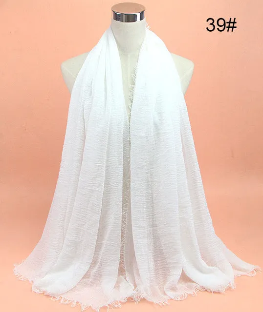 New 56 Solid Colors Cotton Crinkle Hijab Scarf Women Plain Wrinkle Head Hair Hijab Scarves for Ladies Neckerchief