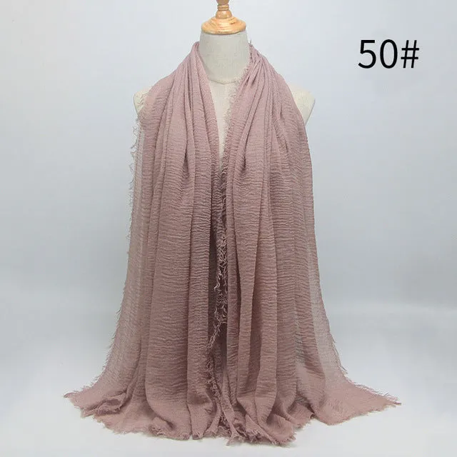 New 56 Solid Colors Cotton Crinkle Hijab Scarf Women Plain Wrinkle Head Hair Hijab Scarves for Ladies Neckerchief