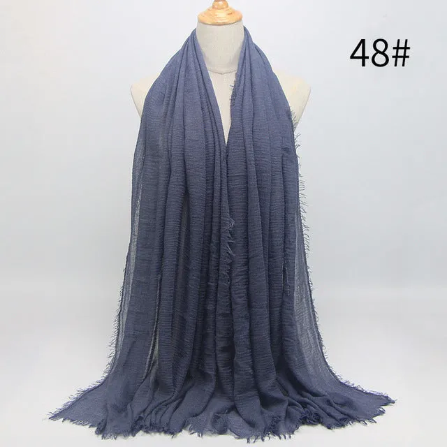 New 56 Solid Colors Cotton Crinkle Hijab Scarf Women Plain Wrinkle Head Hair Hijab Scarves for Ladies Neckerchief