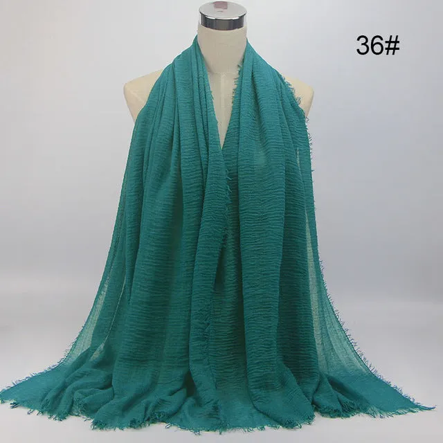 New 56 Solid Colors Cotton Crinkle Hijab Scarf Women Plain Wrinkle Head Hair Hijab Scarves for Ladies Neckerchief