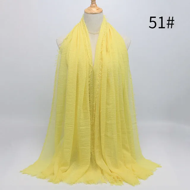 New 56 Solid Colors Cotton Crinkle Hijab Scarf Women Plain Wrinkle Head Hair Hijab Scarves for Ladies Neckerchief