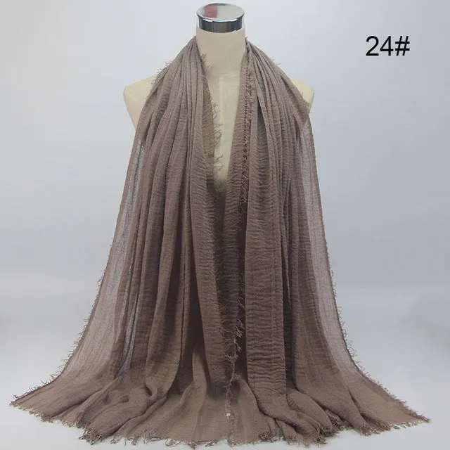 New 56 Solid Colors Cotton Crinkle Hijab Scarf Women Plain Wrinkle Head Hair Hijab Scarves for Ladies Neckerchief