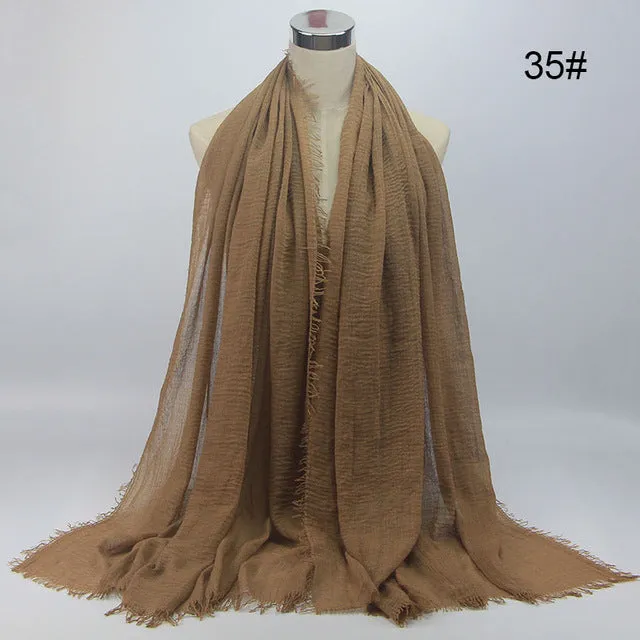 New 56 Solid Colors Cotton Crinkle Hijab Scarf Women Plain Wrinkle Head Hair Hijab Scarves for Ladies Neckerchief