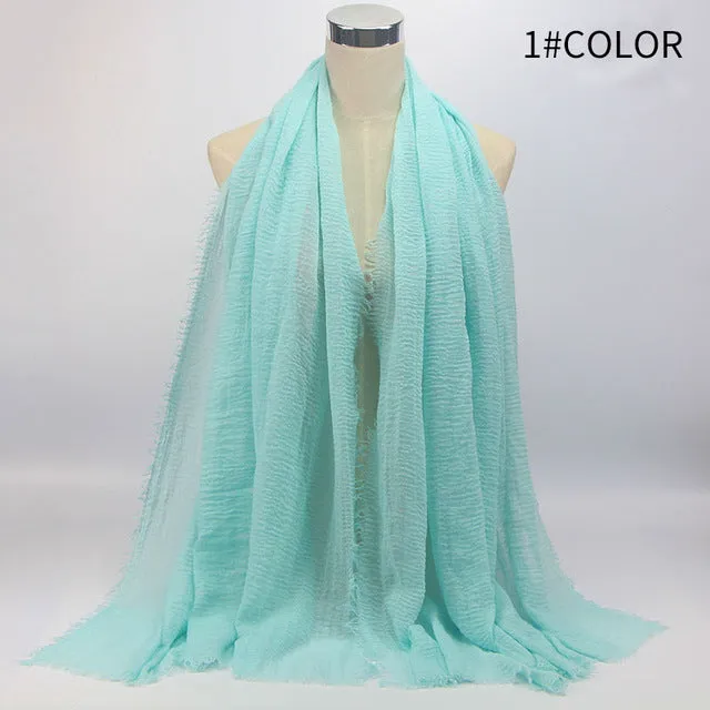 New 56 Solid Colors Cotton Crinkle Hijab Scarf Women Plain Wrinkle Head Hair Hijab Scarves for Ladies Neckerchief