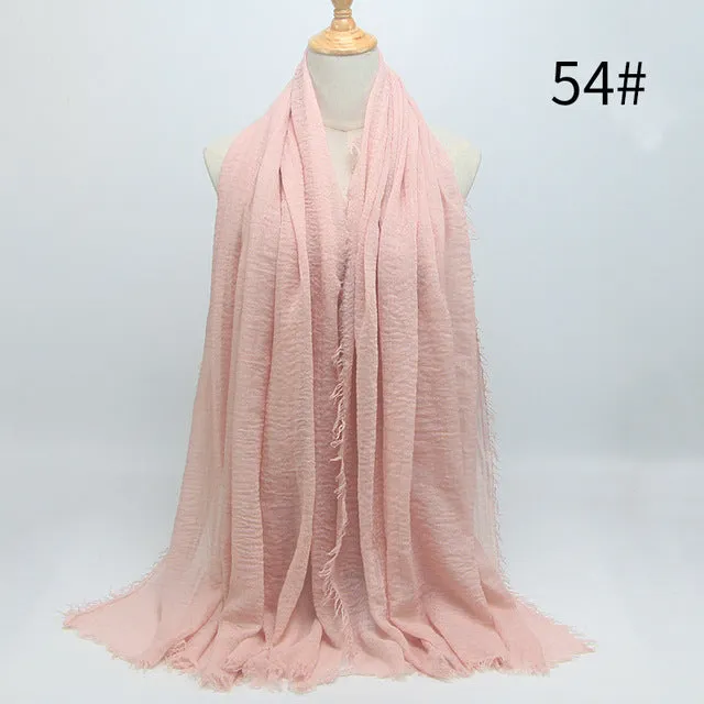 New 56 Solid Colors Cotton Crinkle Hijab Scarf Women Plain Wrinkle Head Hair Hijab Scarves for Ladies Neckerchief