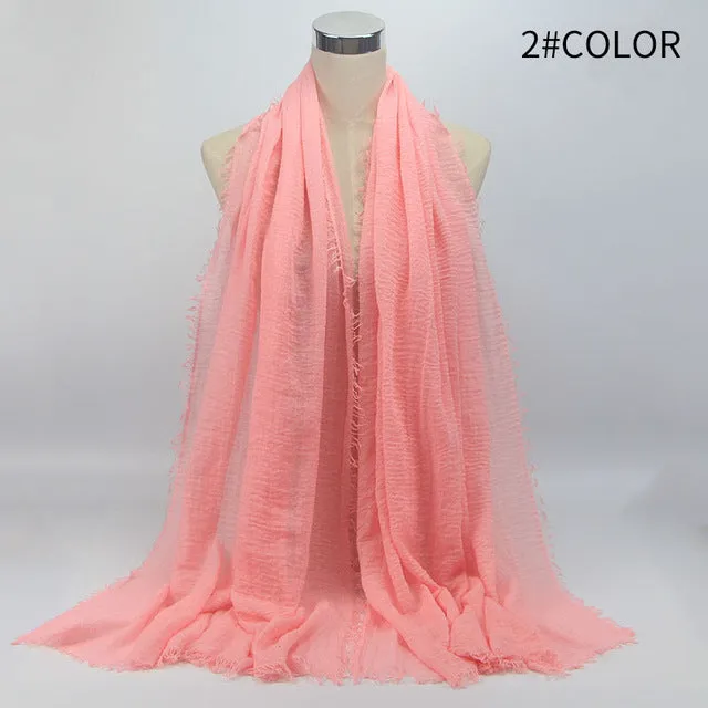 New 56 Solid Colors Cotton Crinkle Hijab Scarf Women Plain Wrinkle Head Hair Hijab Scarves for Ladies Neckerchief
