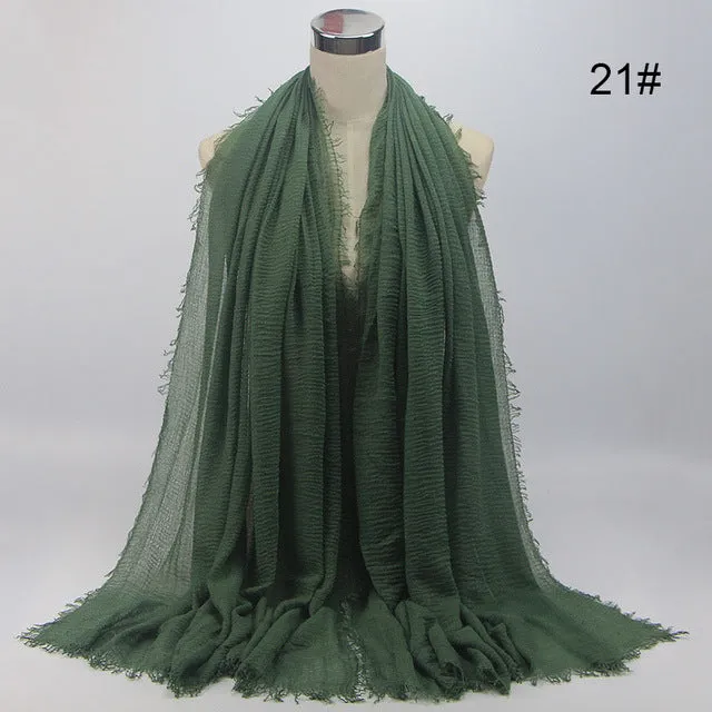 New 56 Solid Colors Cotton Crinkle Hijab Scarf Women Plain Wrinkle Head Hair Hijab Scarves for Ladies Neckerchief