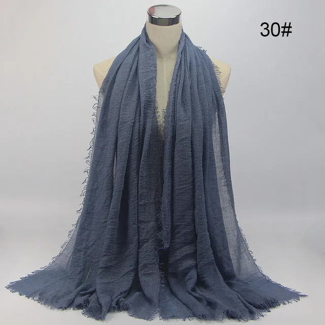 New 56 Solid Colors Cotton Crinkle Hijab Scarf Women Plain Wrinkle Head Hair Hijab Scarves for Ladies Neckerchief
