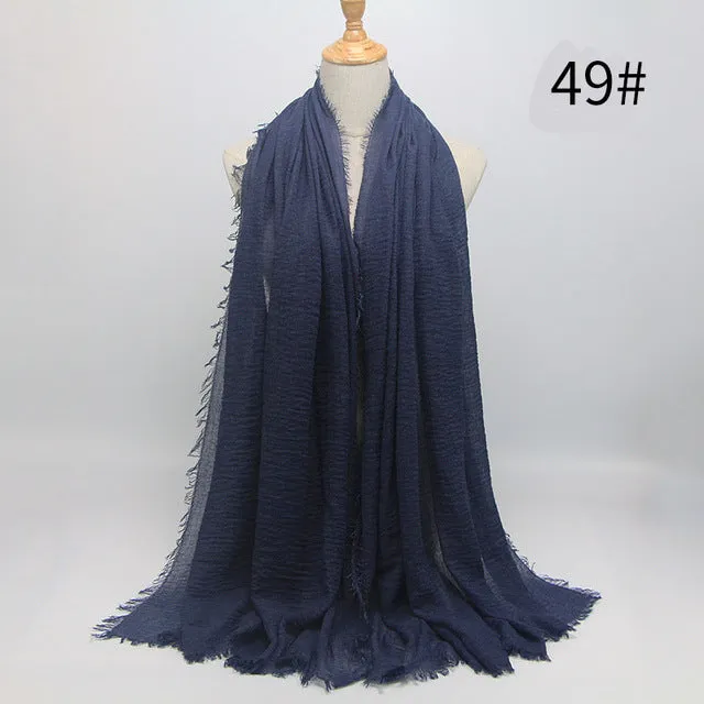 New 56 Solid Colors Cotton Crinkle Hijab Scarf Women Plain Wrinkle Head Hair Hijab Scarves for Ladies Neckerchief