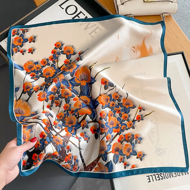 New Fashion Printed Elegant Silk Small Square Scarf Women's Decorative Scarf Mulberry Silk Elegant Scarf Shawl Neck Protection