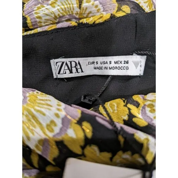 New! Zara One Shoulder Metallic Floral Ruched Mini Dress, S