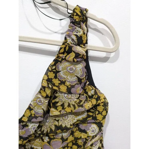 New! Zara One Shoulder Metallic Floral Ruched Mini Dress, S