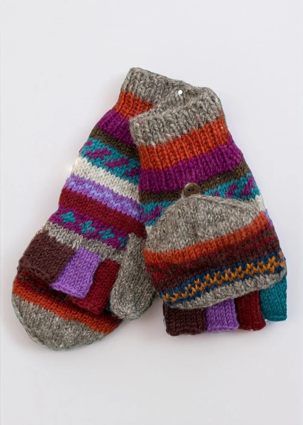 New Zealand Wool Hunter Gloves Mulberry Multi Colours Striped Pattern