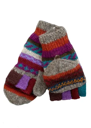 New Zealand Wool Hunter Gloves Mulberry Multi Colours Striped Pattern