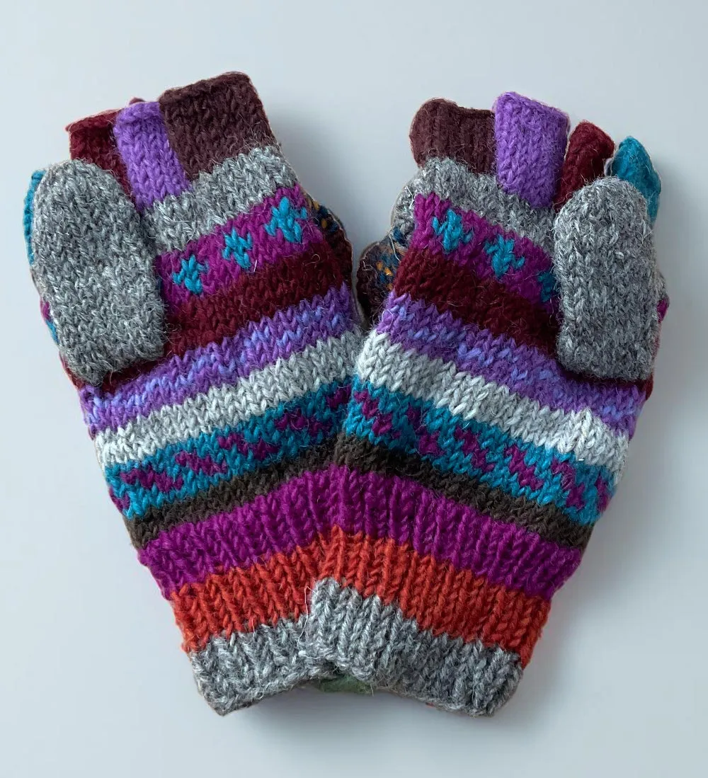 New Zealand Wool Hunter Gloves Mulberry Multi Colours Striped Pattern