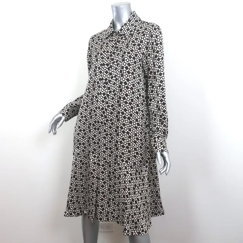 Odeeh Long Sleeve Shirtdress White/Brown Printed Satin Size 38