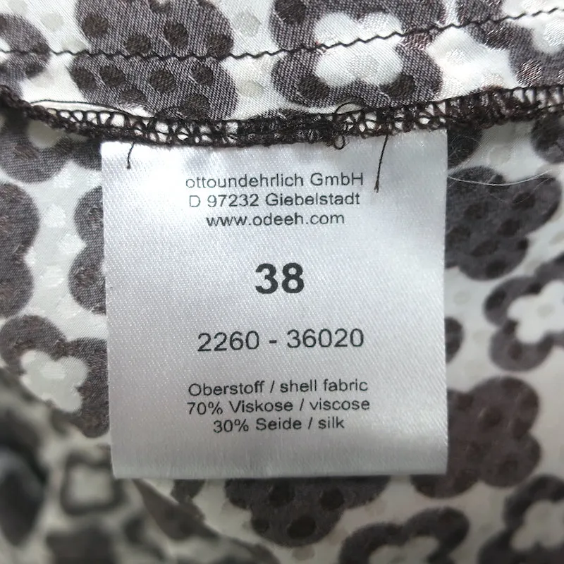 Odeeh Long Sleeve Shirtdress White/Brown Printed Satin Size 38