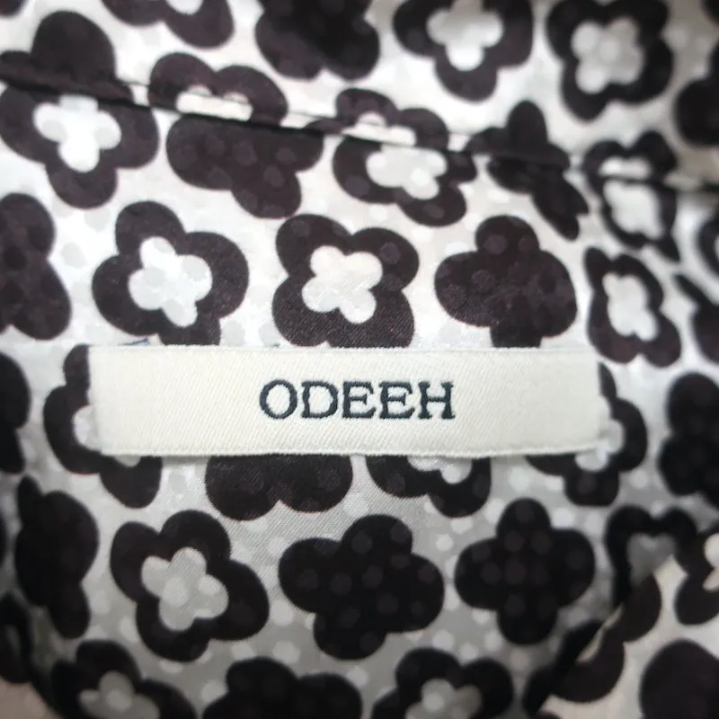 Odeeh Long Sleeve Shirtdress White/Brown Printed Satin Size 38