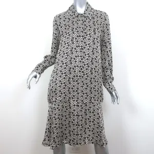 Odeeh Long Sleeve Shirtdress White/Brown Printed Satin Size 38
