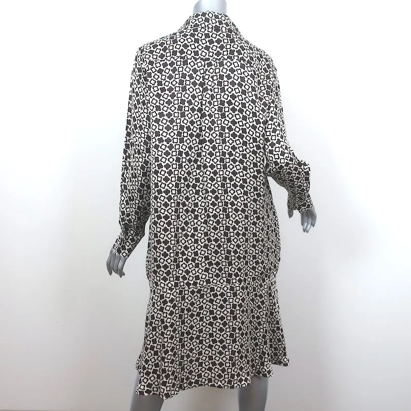 Odeeh Long Sleeve Shirtdress White/Brown Printed Satin Size 38