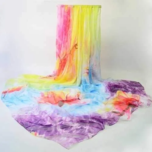 Oil Painting Lotus Flower Ombre Chiffon Scarf - Deep Purple