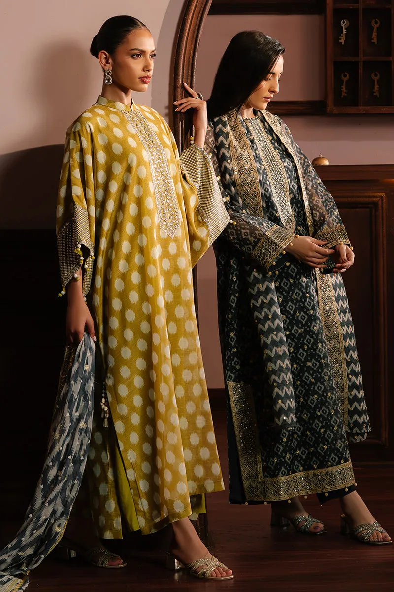 OLIVE DRAB-4PC NET EMBROIDERED SUIT