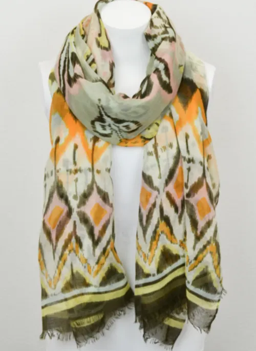 Olive Ikat Lightweight Boho Scarf