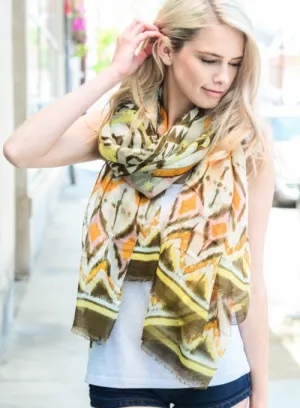 Olive Ikat Lightweight Boho Scarf