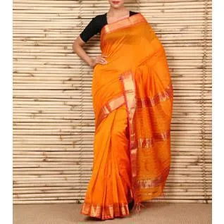 Orange & Pink Cotton Silk Maheshwari Saree