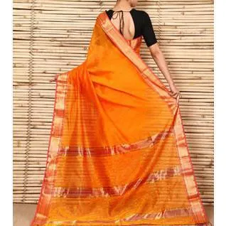 Orange & Pink Cotton Silk Maheshwari Saree