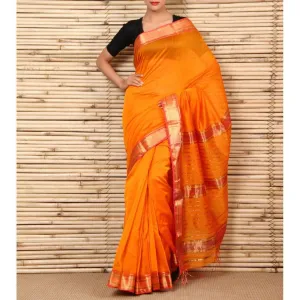 Orange & Pink Cotton Silk Maheshwari Saree
