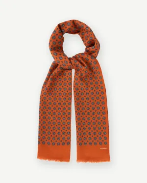 Orange Medallion Print Wool Silk Scarf