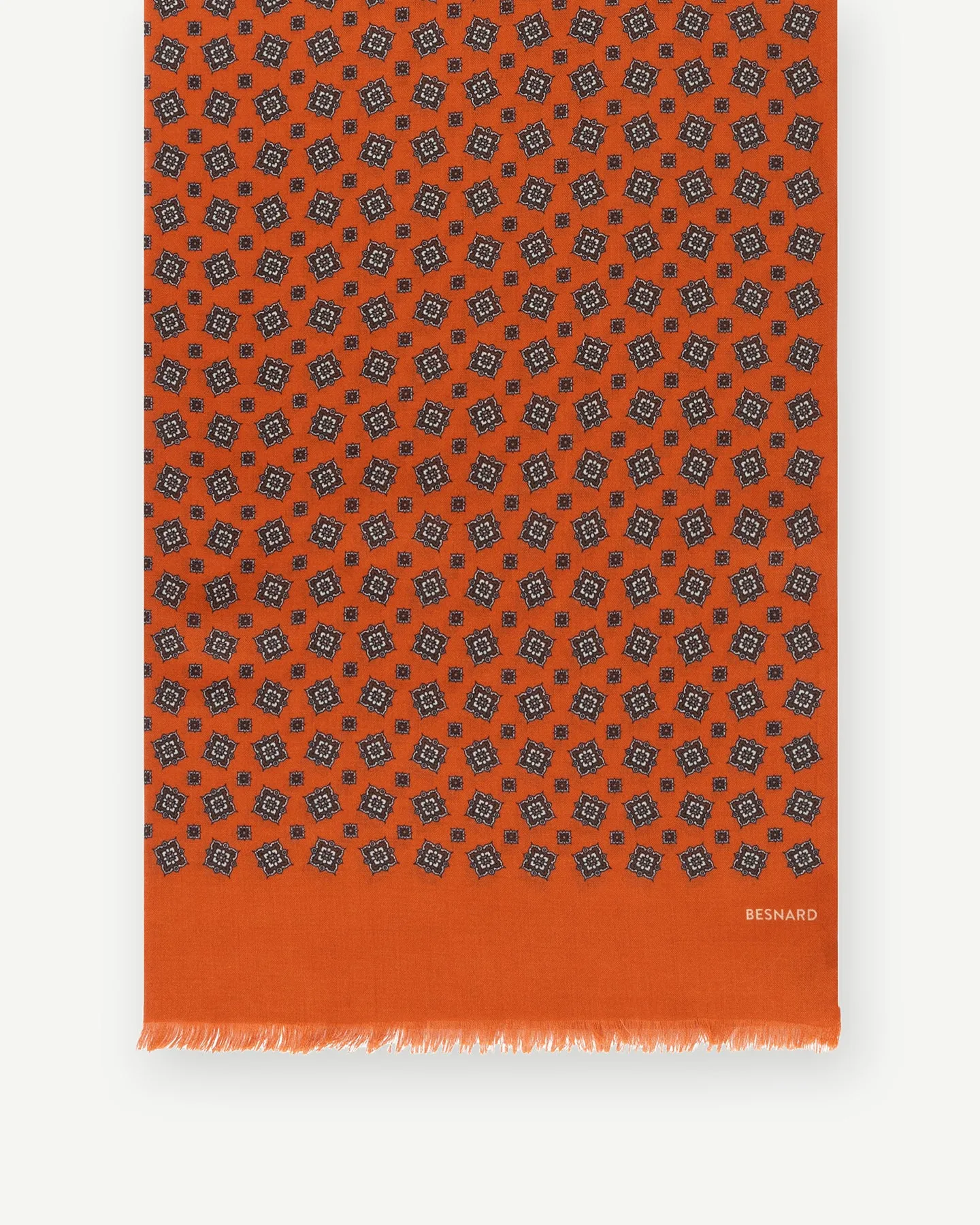 Orange Medallion Print Wool Silk Scarf