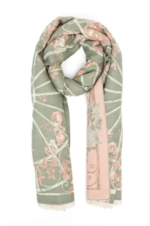 ORNATE FLORAL SCARF-OLIVE